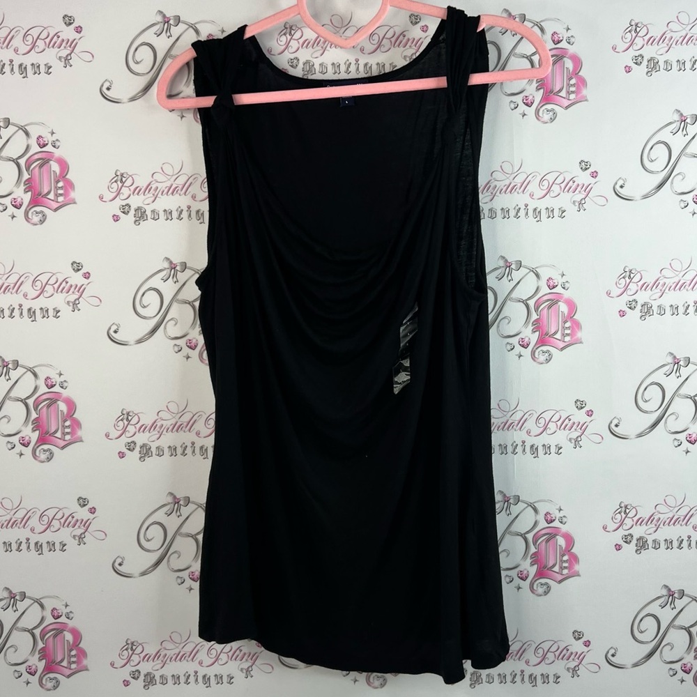 GAP tank top swoop neck tie accent straps knotted brand new Black Sleeveless Top